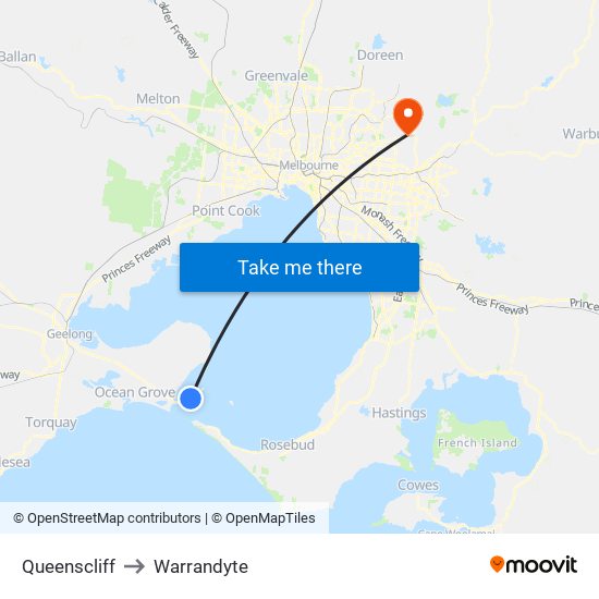 Queenscliff to Warrandyte map