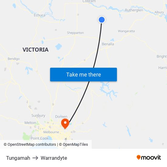 Tungamah to Warrandyte map