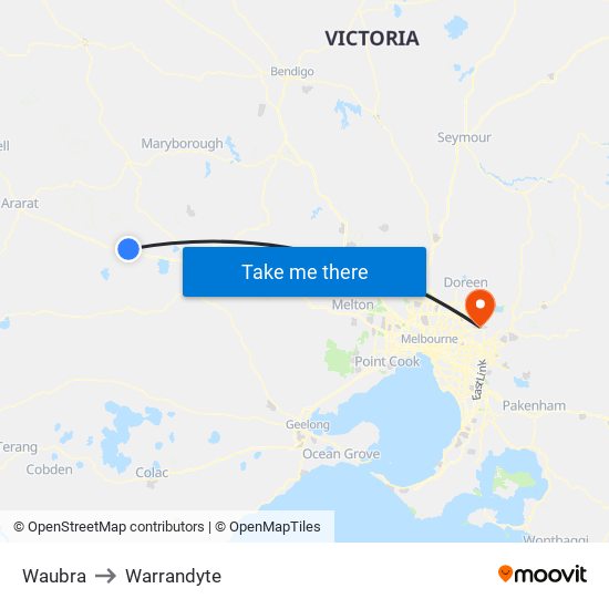 Waubra to Warrandyte map