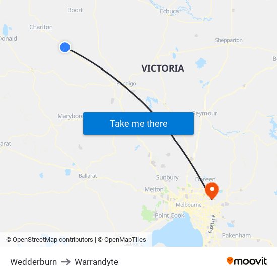 Wedderburn to Warrandyte map