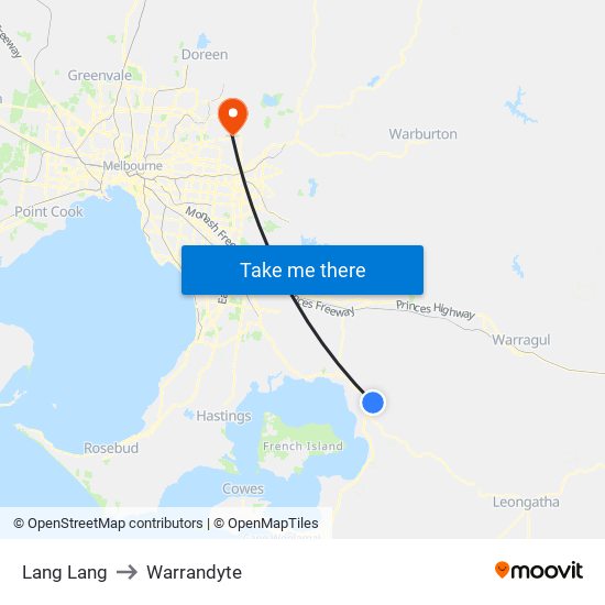 Lang Lang to Warrandyte map