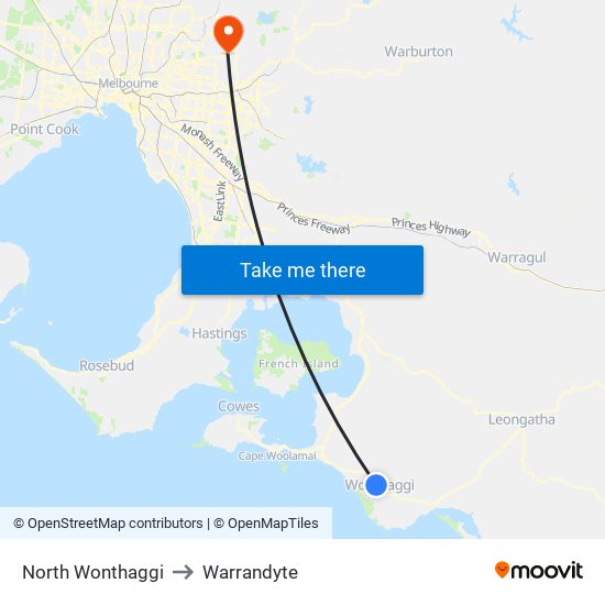 North Wonthaggi to Warrandyte map