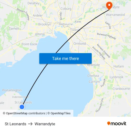 St Leonards to Warrandyte map