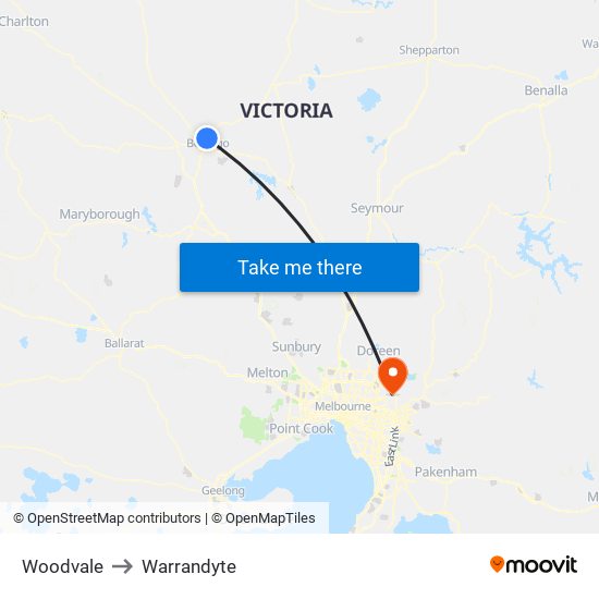 Woodvale to Warrandyte map