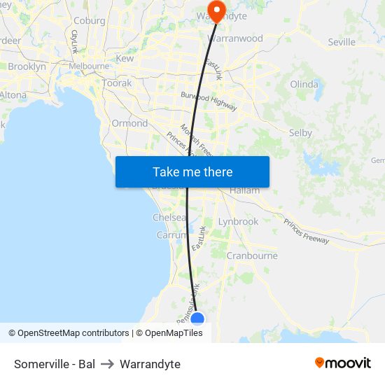 Somerville - Bal to Warrandyte map