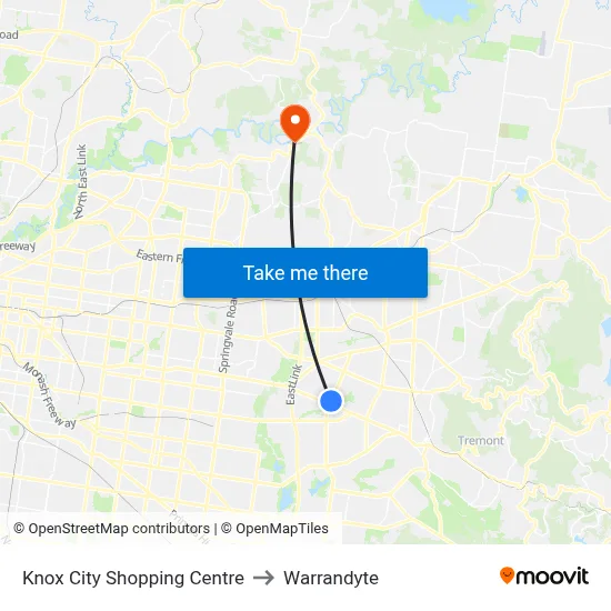 Knox City Shopping Centre to Warrandyte map