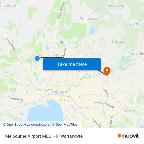 Melbourne Airport MEL to Warrandyte map