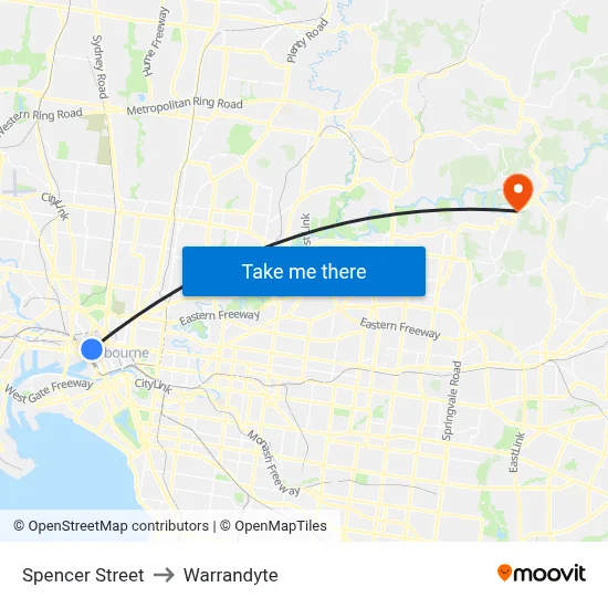 Spencer Street to Warrandyte map