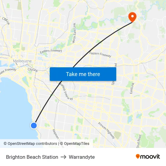 Brighton Beach Station to Warrandyte map