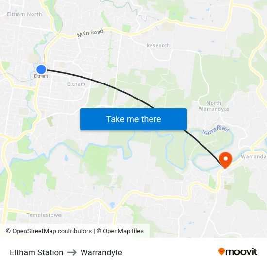 Eltham Station to Warrandyte map
