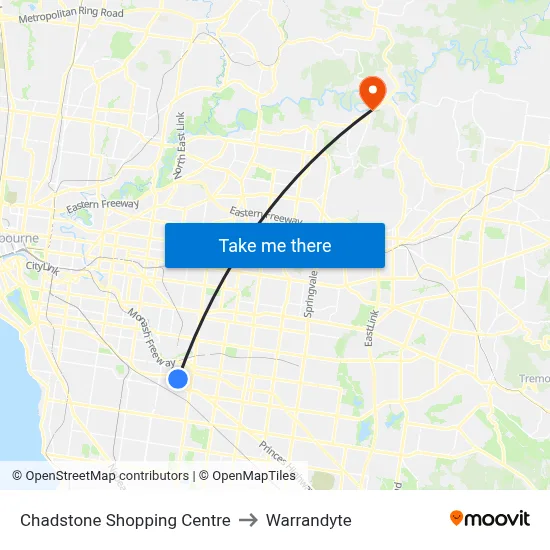 Chadstone Shopping Centre to Warrandyte map