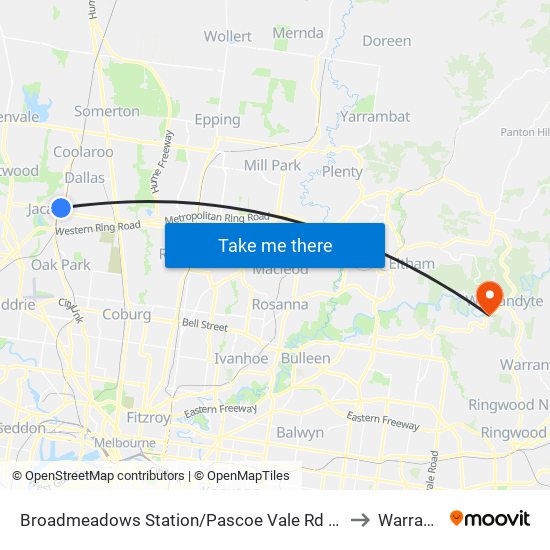 Broadmeadows Station/Pascoe Vale Rd (Broadmeadows) to Warrandyte map