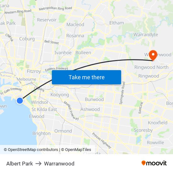 Albert Park to Warranwood map