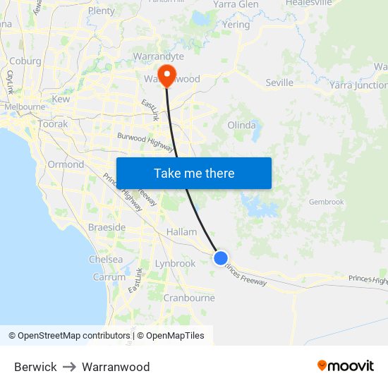 Berwick to Warranwood map