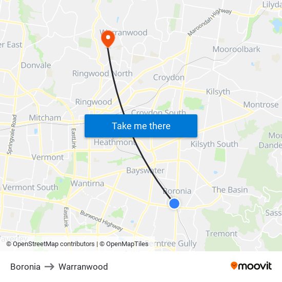 Boronia to Warranwood map