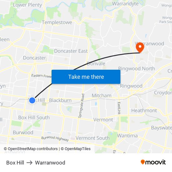 Box Hill to Warranwood map