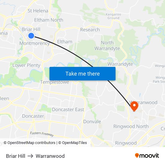 Briar Hill to Warranwood map