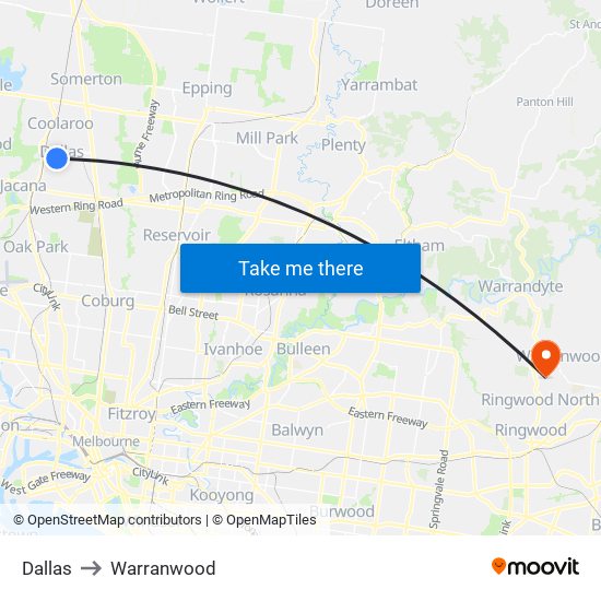 Dallas to Warranwood map
