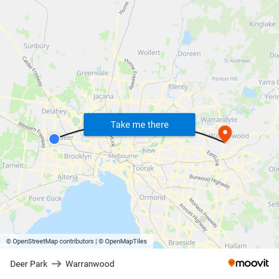 Deer Park to Warranwood map
