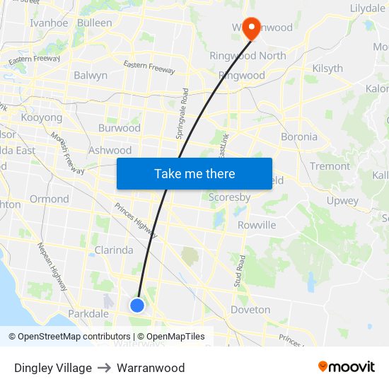 Dingley Village to Warranwood map