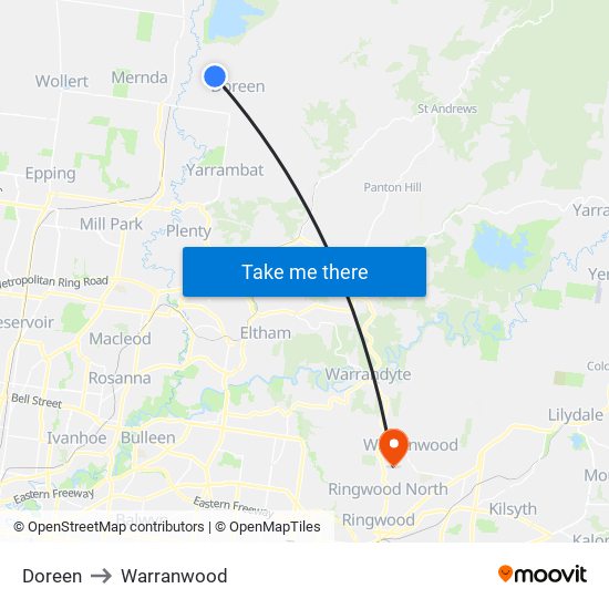 Doreen to Warranwood map