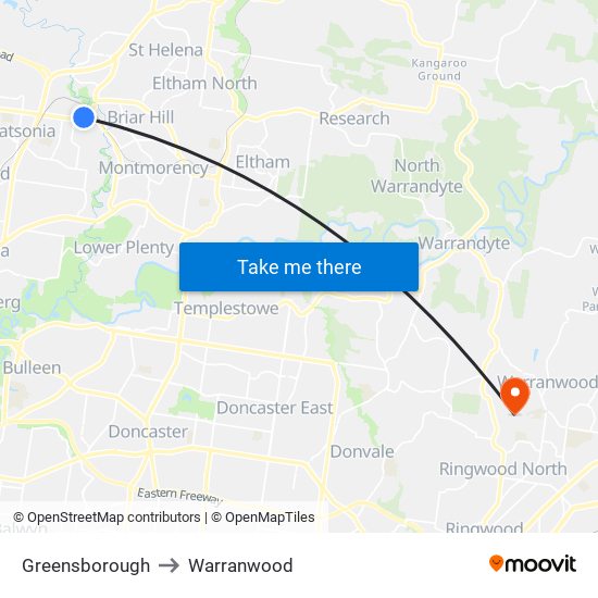 Greensborough to Warranwood map