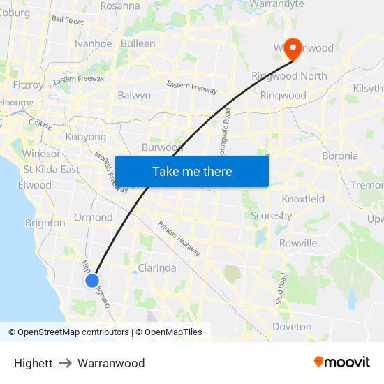 Highett to Warranwood map