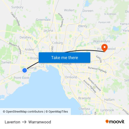 Laverton to Warranwood map