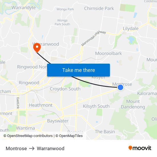 Montrose to Warranwood map