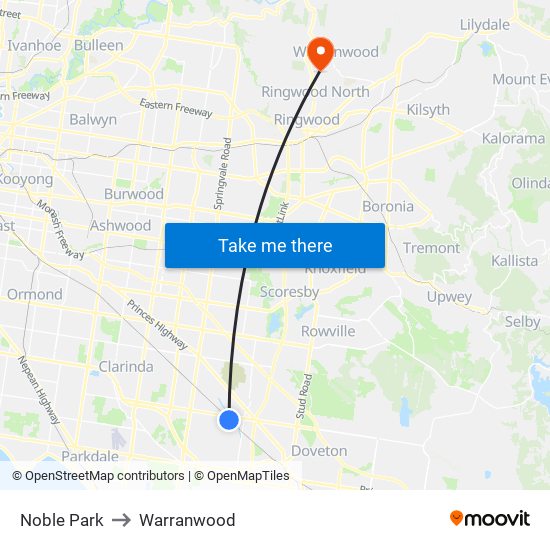 Noble Park to Warranwood map