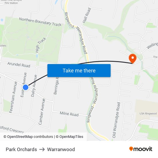 Park Orchards to Warranwood map