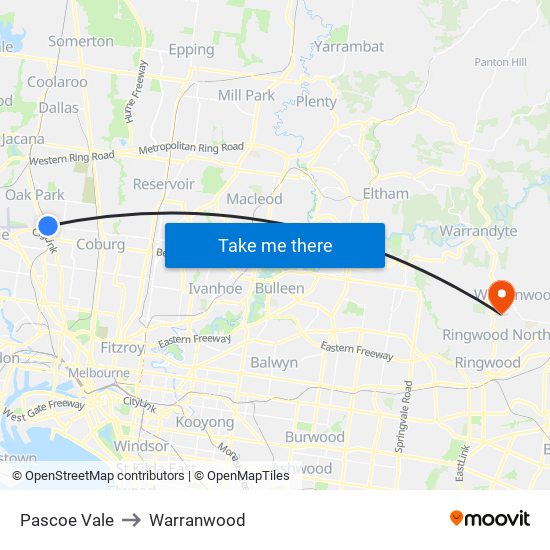 Pascoe Vale to Warranwood map