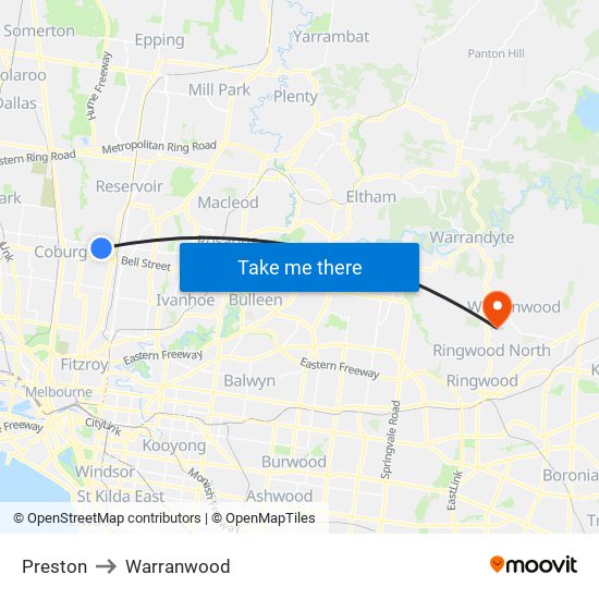 Preston to Warranwood map