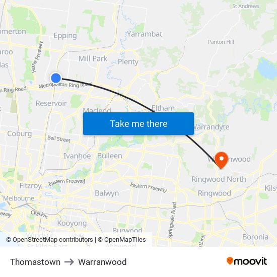 Thomastown to Warranwood map