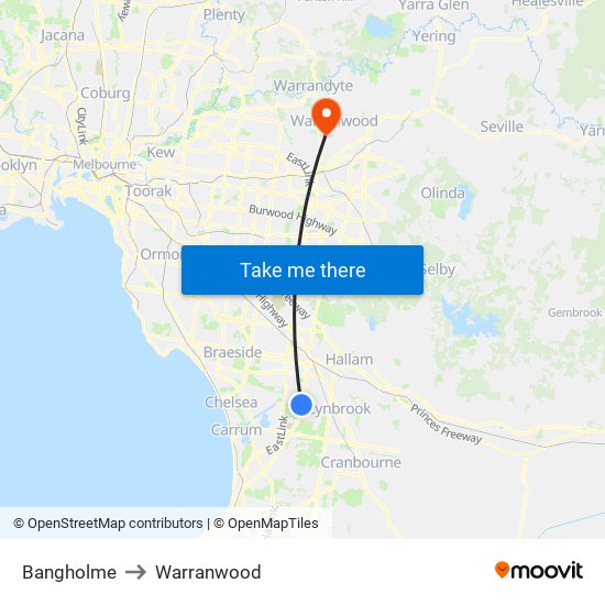 Bangholme to Warranwood map