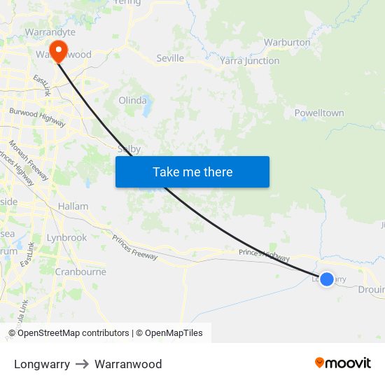 Longwarry to Warranwood map