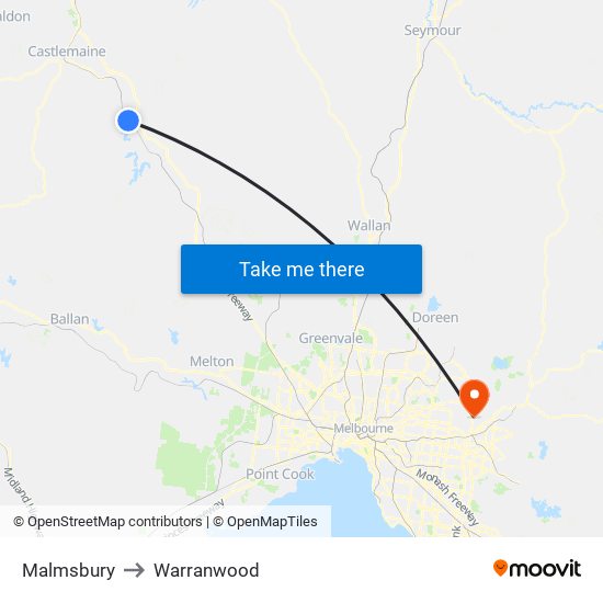 Malmsbury to Warranwood map