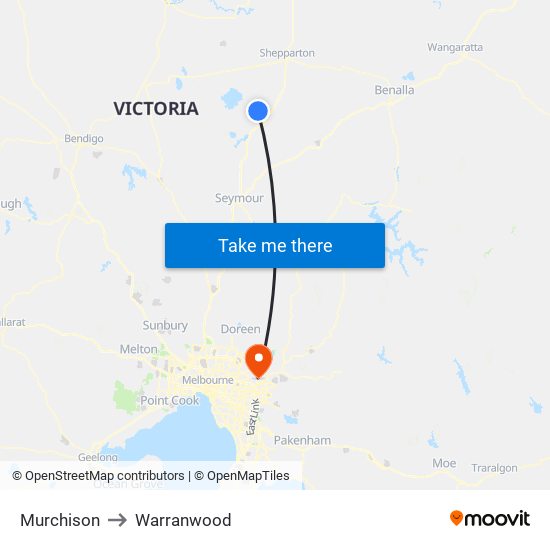 Murchison to Warranwood map
