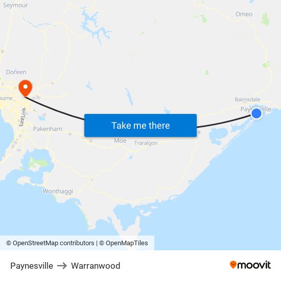 Paynesville to Warranwood map