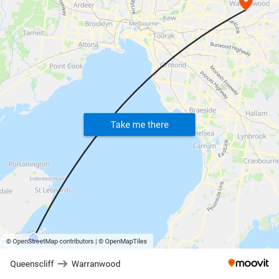 Queenscliff to Warranwood map