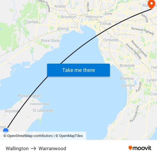 Wallington to Warranwood map