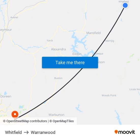 Whitfield to Warranwood map