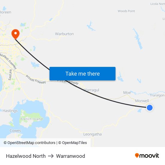 Hazelwood North to Warranwood map