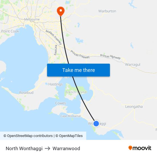 North Wonthaggi to Warranwood map