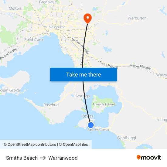 Smiths Beach to Warranwood map