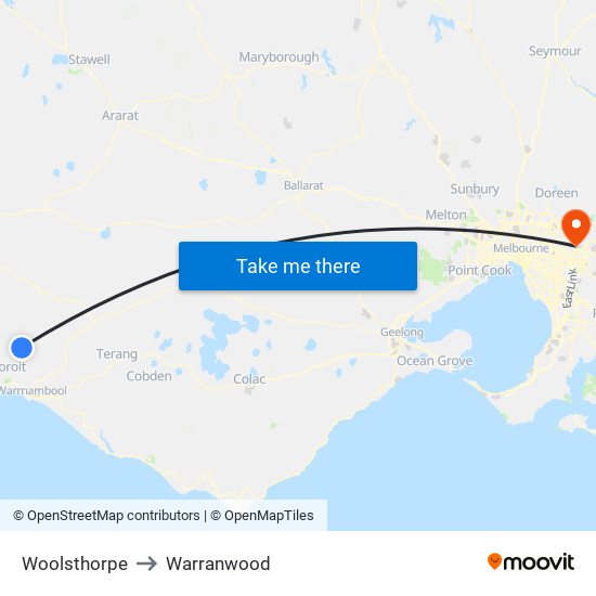Woolsthorpe to Warranwood map