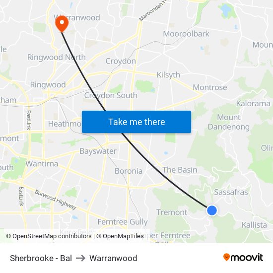 Sherbrooke - Bal to Warranwood map