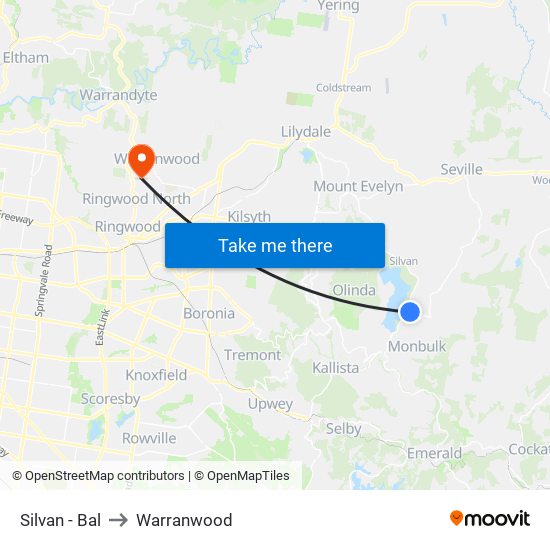 Silvan - Bal to Warranwood map