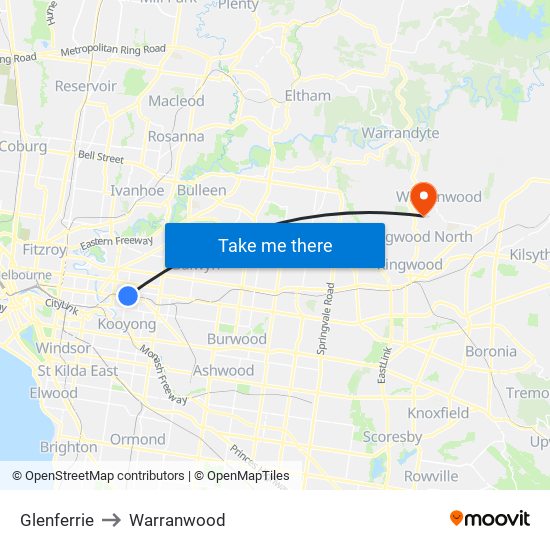 Glenferrie to Warranwood map