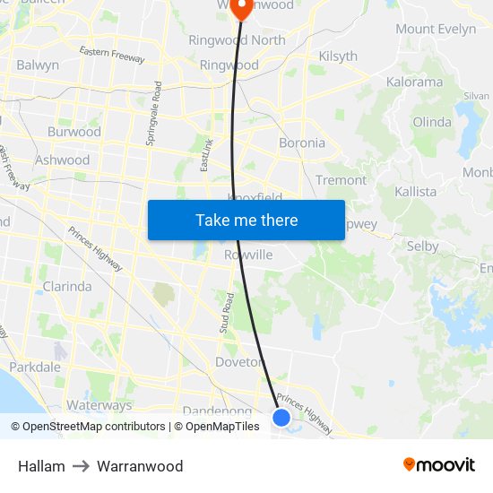 Hallam to Warranwood map